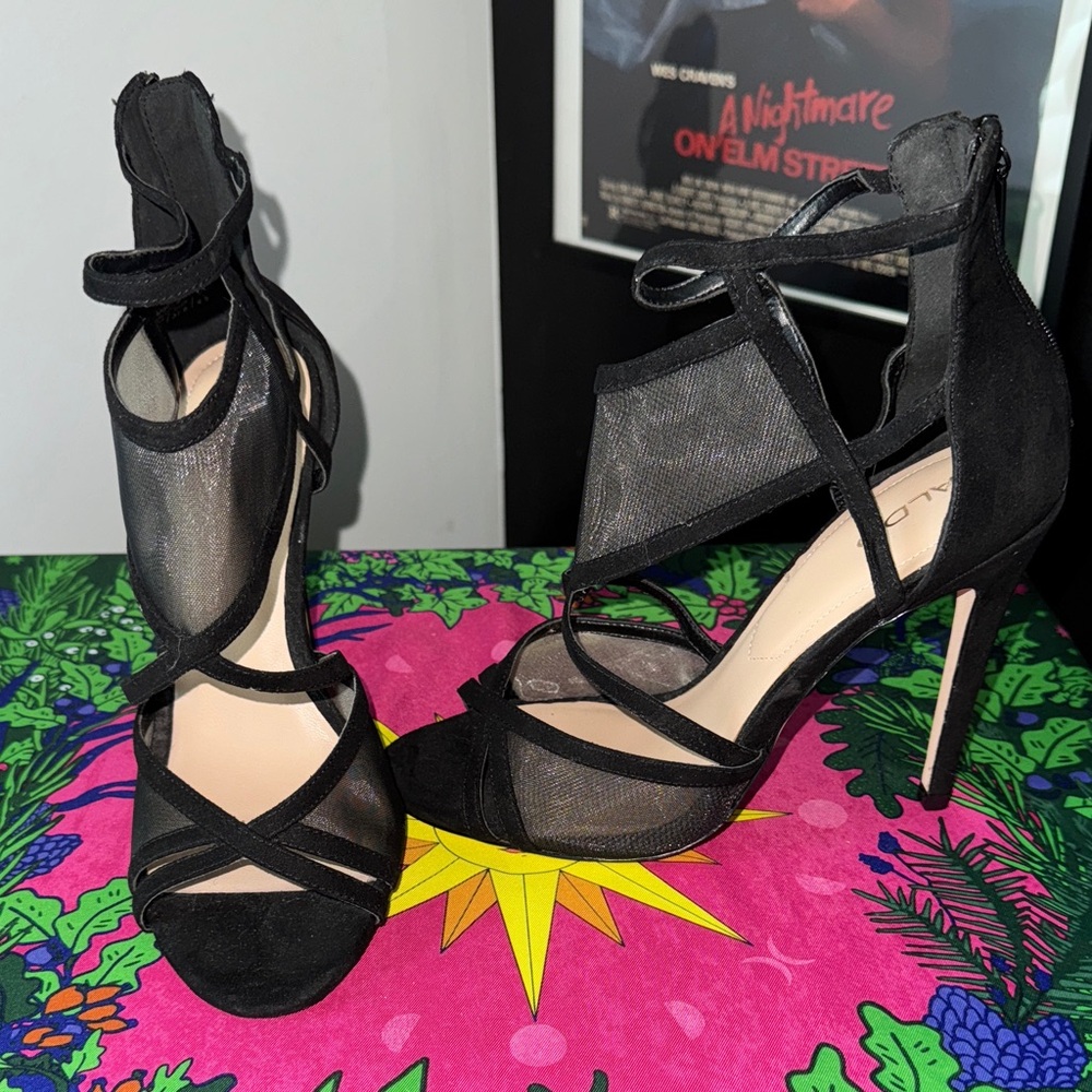 Aldo Black Mesh Strappy Heels